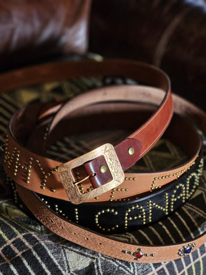 Shinki Embossed Belt - Crimson Latigo (Reversible) - Himel Bros