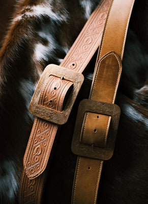 Shinki Embossed Belt - Caramel Latigo (Reversible) - Himel  display picture 3